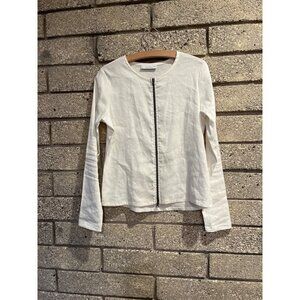 Bryn Walker Womens White Front Zip Long Sleeve Top